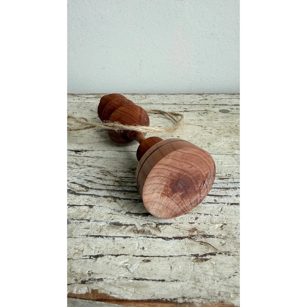 Hand Turned Wood Light Pull Hanging Ornament Geometric Spindle 8.5 Inch